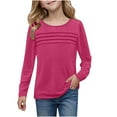 thumbnail image 1 of Girls Solid Long Sleeve Shirts Medium Tops Girls Pleated Front Long Sleeve Shirts Kids Puffed Soft Cute Casual Crewneck T Shirts Tops, 1 of 5