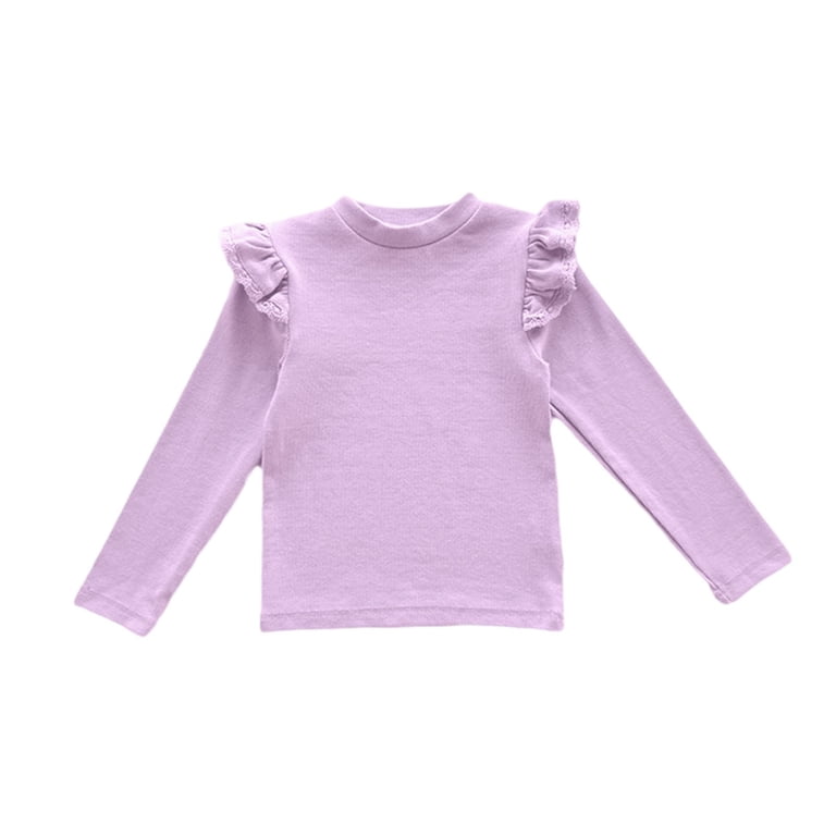 Girls Solid Long Sleeve Top Lightweight Crew Neck Tees Elegant Lace ...