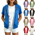 thumbnail image 1 of Girls Solid Loose Zip up Hooded Jacket Lightweight Short Sleeve Sweatshirt Jacket with Pockets, Casual Spring Fall Outerwear for Kids White 170(170), 1 of 5