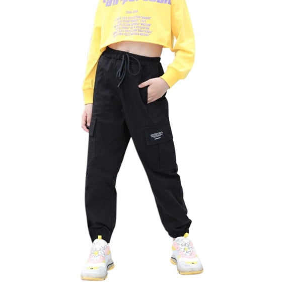 Girls Solid Pocket Cargo Pants with Drawstring Waistband Girl Activewear Pant,3-12Y