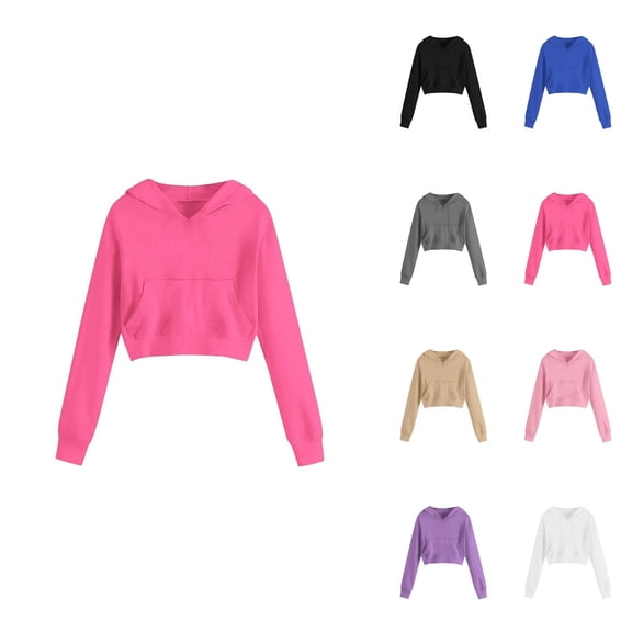 Girls Solid Pullover Hoodie, Long Sleeve with Drawstring and Front Pocket, Casual Athletic Wear