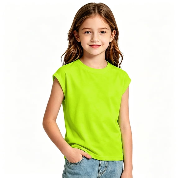 Girls Solid Short Sleeve T Shirts Summer Round Neck Basic Casual Tee For Kids Everyday Playful Youth TopGreen130.00