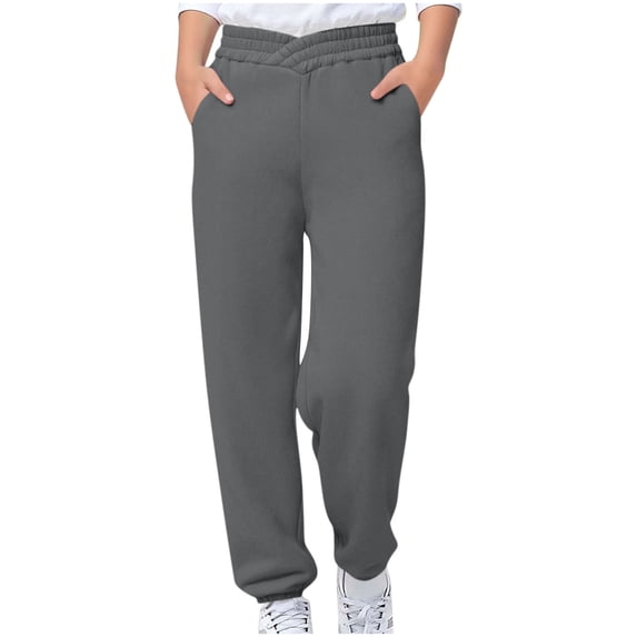 Girls Solid Side Pocket Sweatpants Solid Color Waist Side Pockets Casual Sports Long Pants Breathable Stretchy Active Trousers for Boys And Girls