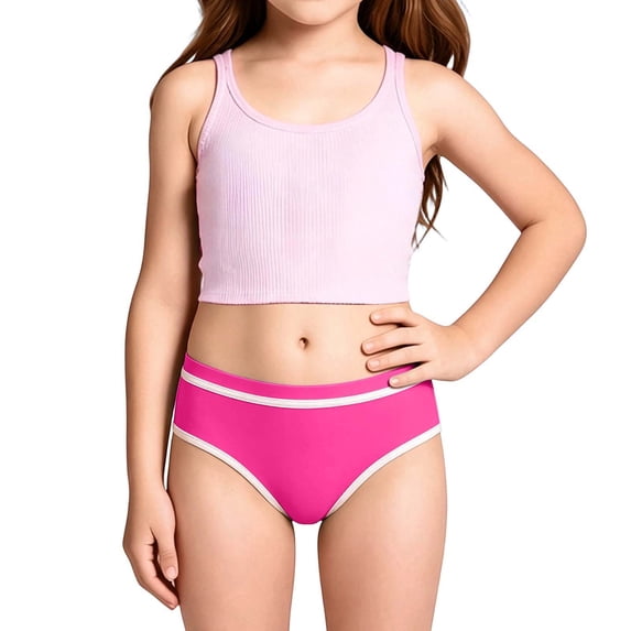 Girls Solid Striped Swim Briefs, Stretch Separate Swim Bottoms, Soft Anti-Exposure Pool Water Play Outfit for Girls 5-12Y