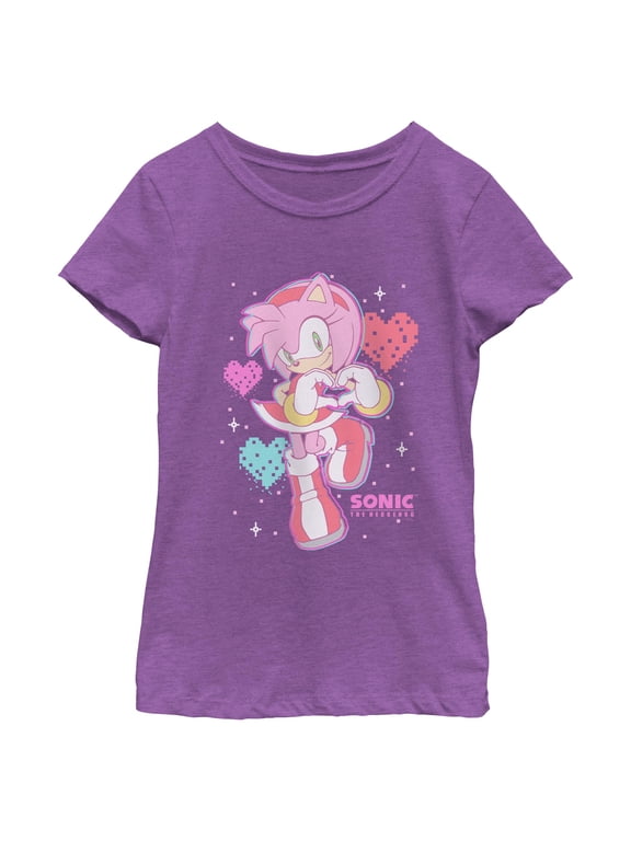 Girls Sonic the Hedgehog Amy Heart Hands T Shirt