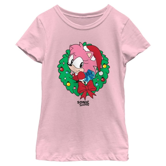 Girls Sonic the Hedgehog Amy Rose Christmas Wreath T Shirt