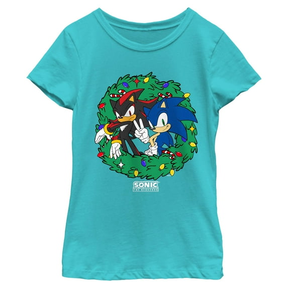 Girls Sonic the Hedgehog Christmas Wreath Poses T Shirt