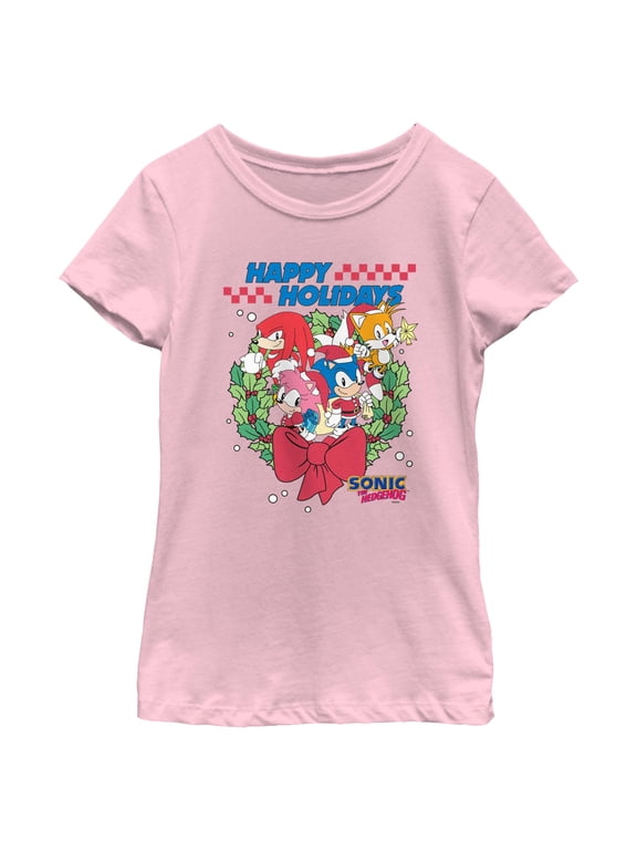 Girls Sonic the Hedgehog Happy Holidays Fast Crew T Shirt