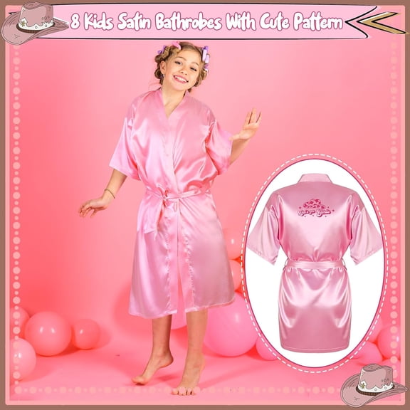 Girls Spa Party Supplies, 8 Set Kids Pink Satin Robes Dress Up Birthday Party Favors Themed Celebration Decor