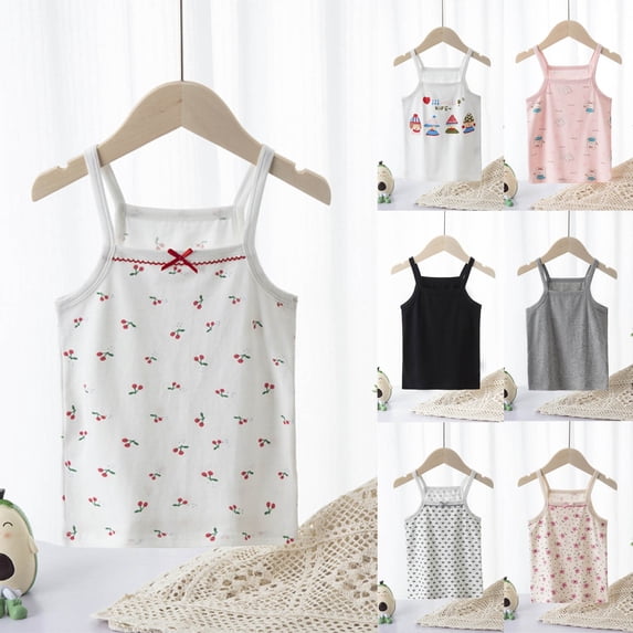 Girls Spaghetti Strap Cami Tank Top Toddler Kids Soft Sleeveless Undershirt Cute Print Layering Shirt Pink Size 7-8 Years