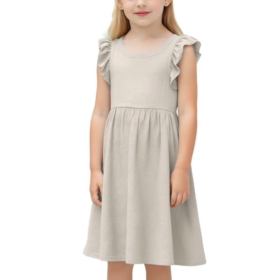 Girls Spaghetti Strap Dress Fashion Fly Sleeve Square Neck Vacation Sundress Summer Beach Dresses for Kids Size 1-7