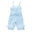 thumbnail image 1 of Girls Spaghetti Strap Jumpsuit Sleeveless Drawstring Toddler Rompers with Pocket Cotton Loose Cute Clothes for Girl, Light Blue, 2-3 Years, 1 of 3