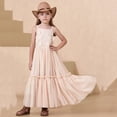 thumbnail image 1 of Girls Spaghetti Strap Maxi Dress Tiered Ruffle Chiffon Flowy Sundress for Kids Beige 6-7 Years, 1 of 8