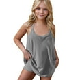 thumbnail image 1 of Girls Spaghetti Strap Romper with Skort Undershorts Pockets Soft Cotton Scoop Neck Sleeveless Tennis Jumpsuit (14 Years, Gray), 1 of 6