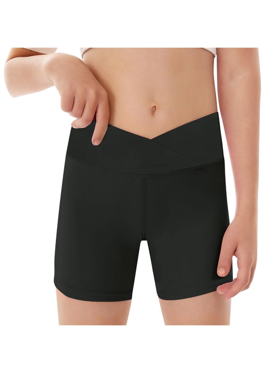 Girls Spandex Biker Shorts High Waist Workout Pants Stretch Youth Kids Athletic Gymnastics Yoga Dance Compression Shorts