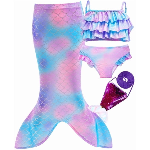 Girls Sparkable Mermaid Swimsuit Bikini with Tail Cover up Kids Mermaid Tail Costume Sets