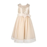 RICHIE HOUSE Girls Sparking Gold Sparkle Sequin Embellished Bow Dress 2/3