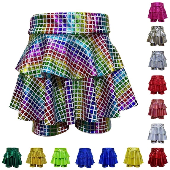 Girls' Sparkle Metallic Skirts Layers Ruffle Sequin Tutu Dance Outfits Kids Performance for Kids Birthday Halloween Carnival Party 4T