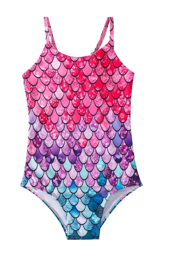 Girls' Sparkle One-Piece Swimsuit Adjustable Crossback Straps Shimmer Bathing Suit For Beach Pool Unicorn Rainbow Shell Galaxy 3-8Y