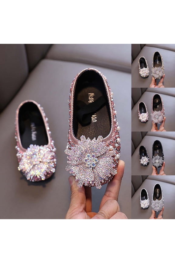 Girls Sparkle Princess Dress Shoes Rhinestones Pearls Wedding Party Flower Bridesmaids Mary Jane Ballet Flats for Kid Toddler Silver 3(36)