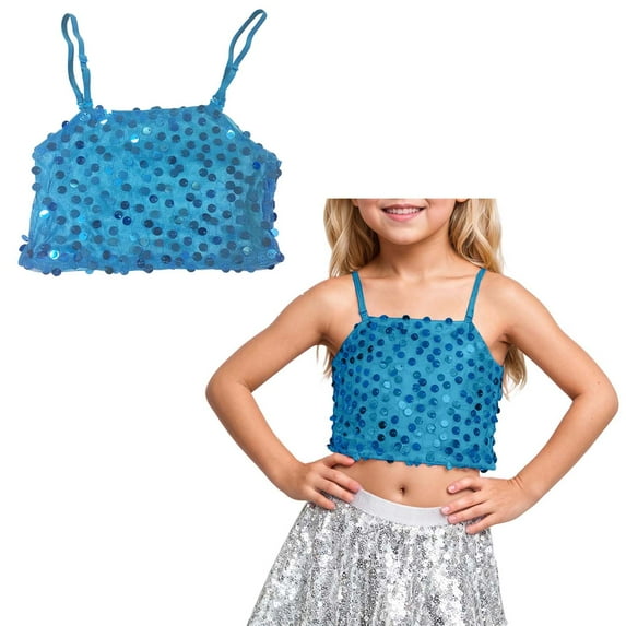 Girls' Sparkle Sequins Tank Tops Sleeveless Spaghetti Shoulder Straps Party Camisole for Girls Latin Jazz Ballet Stage Performance