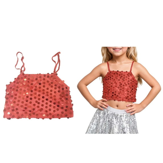Girls' Sparkle Sequins Tank Tops Sleeveless Spaghetti Strap Cami for Girls Belly Hop Jazz Stage Performance