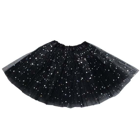 Girls Sparkling Star Tulle Skirt Ballet Dance Skorts 3 Layered Tulle Sequin Star Role-Playing Birthday Princess Party Girls