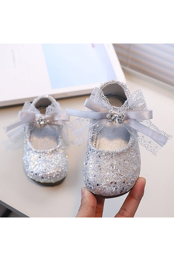 Girls' Sparkly Bow Princess Shoes Soft Rubber Sole Leather Fashion Sneakers for Spring and Fall