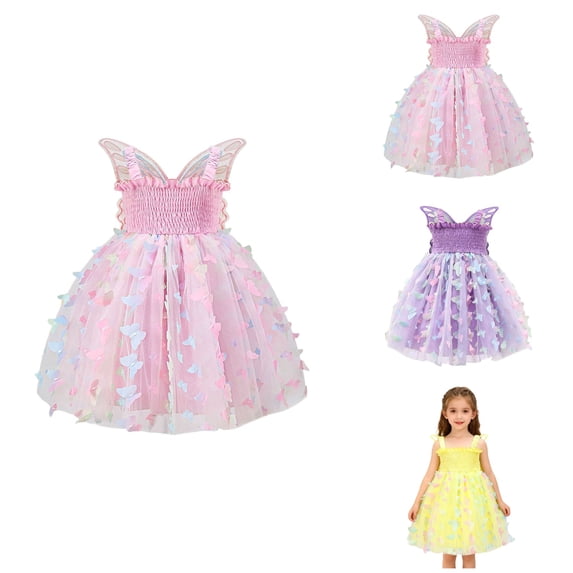 Girls Sparkly Dress with Fairy Sleeveless Tutu, Star Sequins & Bow, Sparkling Sequin Tulle Princess Party Dress for Toddler Girls, for Birthday, Prom, Sneaker Ball, and Special Occasions
