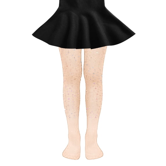 Girls' Sparkly Fishnet Tights with Rhinestone High Waist Tights Glitter Leggings Stocking Holiday Party Xmas Decoration 12-15 Years