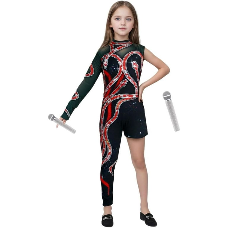 Girls Sparkly Jumpsuit Red Snake Outfit Costume Pinted Stage Bodysuit Singer Concert Cosplay for Kids Walmart