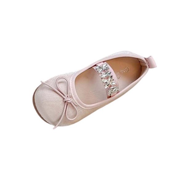 Girls Sparkly Mary Jane Flats Pink Glitter Dress Shoes for Wedding Party Flower Girl Size 7-13.5,Size 26