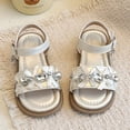 thumbnail image 1 of Girls Sparkly Rhinestone Bow Sandals Adjustable Buckle Ankle Strap Open Toe Summer Shoes For Toddler And Kids Beige Size 3.5-4 Years, 1 of 6