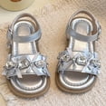 thumbnail image 1 of Girls Sparkly Rhinestone Bow Sandals Adjustable Buckle Ankle Strap Open Toe Summer Shoes For Toddler And Kids Silver Size 4-4.5 Years, 1 of 7