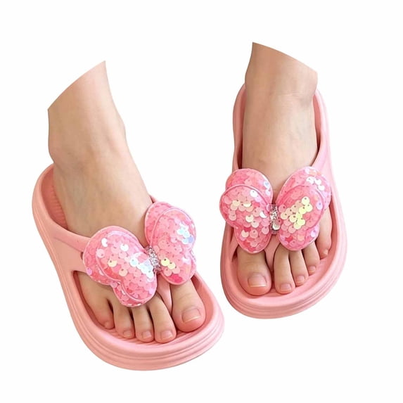 Girls Sparkly Sequin Bow Cloud Slides Lightweight EVA Non Slip Flip Flops Kids Pool Beach Shower Sandals Multiple Sizes For 4-12 Years Old