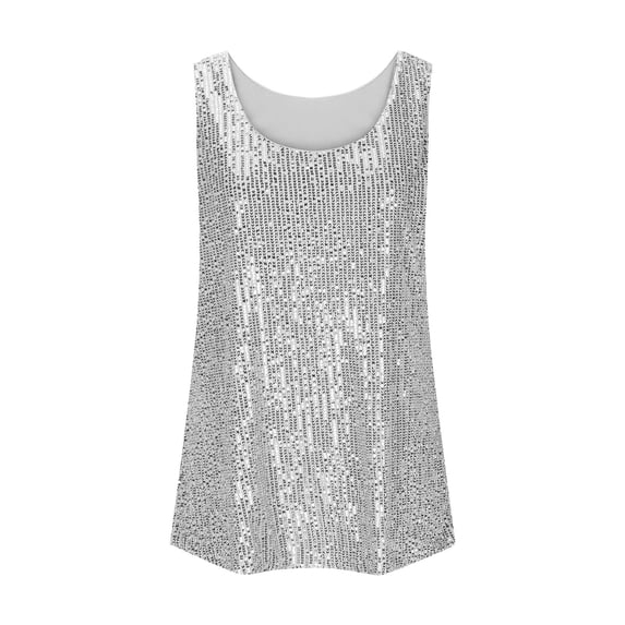 Girls Sparkly Sequin Tank Top Kids Sleeveless Glitter Sparkle Vest Round Neck Shiny Sequined Camisole for Dance Performance Party Casual Daily Wear(Grey,6-7 Years)