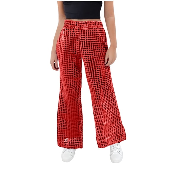 Girls Sparkly Sequins Dance Pants Wide Leg Bell Bottoms Flared Trousers Glitter Shiny Hip Hop Jazz Disco Party Outfits