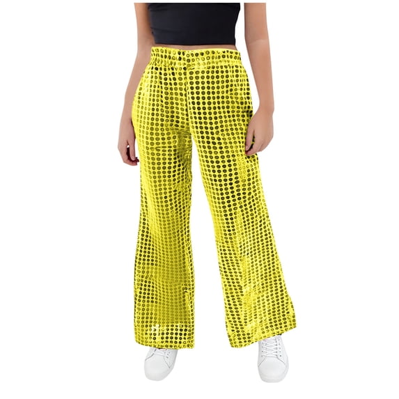 Girls Sparkly Sequins Dance Pants Wide Leg Bell Bottoms Flared Trousers Glitter Shiny Hip Hop Jazz Disco Party Outfits