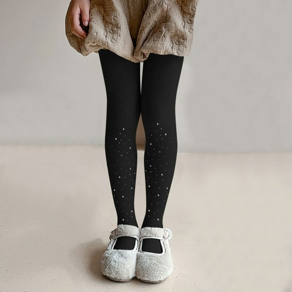 Girls Sparkly Tights Rhinestone Soft Knit Seamless Footed Pantyhose Dance Stockings Leggings Girls Crochet Pants Black 4-6Y