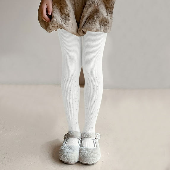 Girls Sparkly Tights Rhinestone Soft Knit Seamless Footed Pantyhose Dance Stockings Leggings White 1-2Y