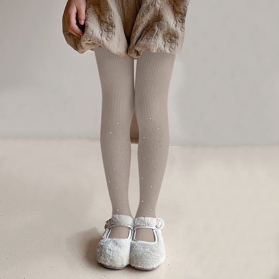 Girls Sparkly Tights Rhinestone Soft Knit Seamless Footed Pantyhose Dance Stockings Leggings Yoga Pants for Kids Khaki 4-6Y