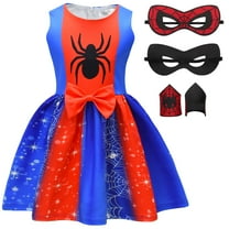 Girls Spider Cartoon Dress Halloween Party Costume with Eyemask&Bracers for 5-6Y