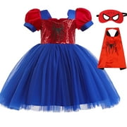 Girls Spiderman Cosplay Dress Halloween Party Costume with Eyemask