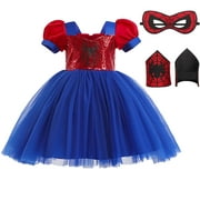 Girls Spiderman Cosplay Dress Halloween Party Costume with Eyemask