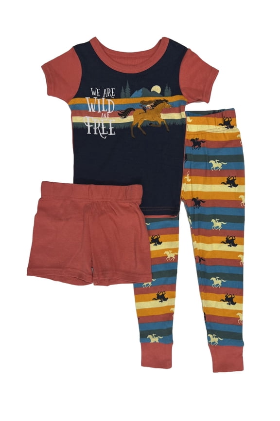 Girls Spirit We Are Wild & Free 3 Piece Navy Blue Horse Pajama Sleep Set 4
