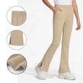 thumbnail image 1 of Girls Split Flare Pants Solid Color High Waist Stretchy Yoga Trousers Kids Casual Slim Comfy Long Pants Khaki 14-15 Years, 1 of 7