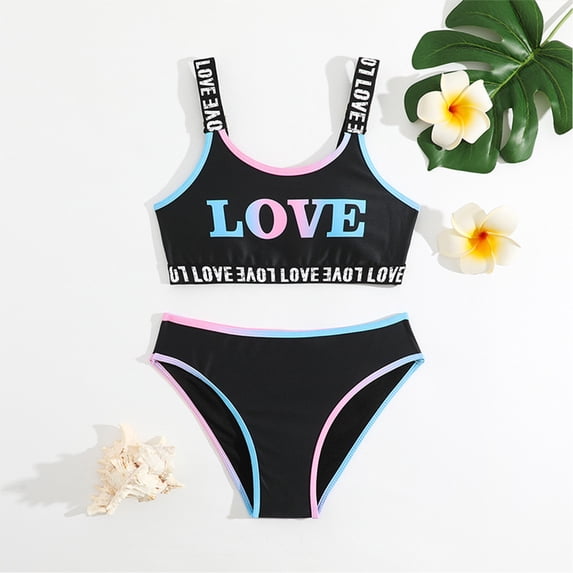 Girls Split Swimsuit Zee Alphabet Printed Two Piece Sports Middle and Older Kids Swimwear Kids Bikini Swim Suit Girls Size 5 Swim Suit Girls Size Swimsuit Swimsuit Kids Two Piece Padded Bathing