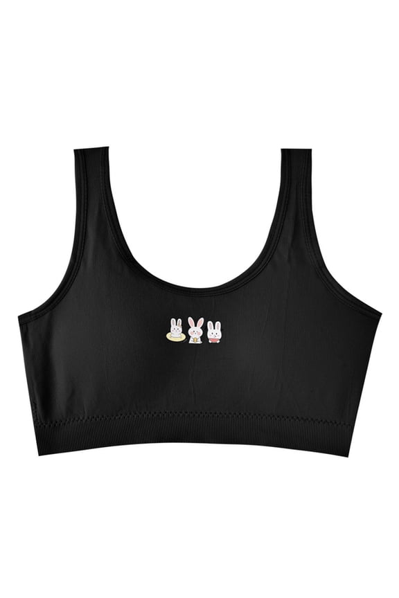 Girls Sport Bras Size 12-14 Girl's Training Bra Cute Cartoon Print Seamless Racerback Cotton Bralette Soft and Comfortable Underclothes Black 12-16 Years