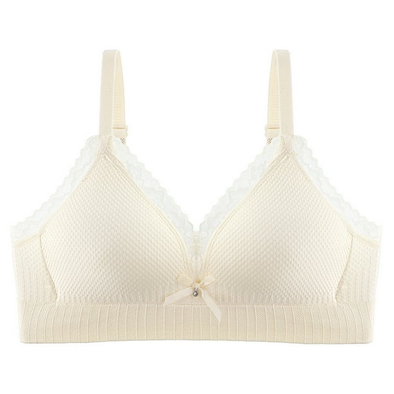 Girls Sports Bra Training Bras Teen Girls Sports Training Bra Lace V-Neck T-Shirt Wireless Bra Padded with Adjustable Straps Underwear Bralette Beige 14Y