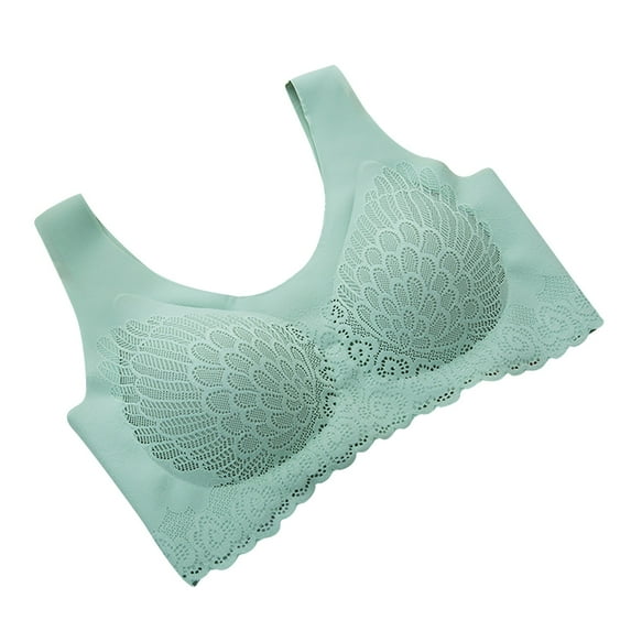 Girls Sports Bra Women Woman Bra No Underwire Underwears Base Vest Style Sports Base Underwears V-Neck Full-Coverage Bra Feature Hook and Eye Closure Soft Bra Style Y-343 , Green L